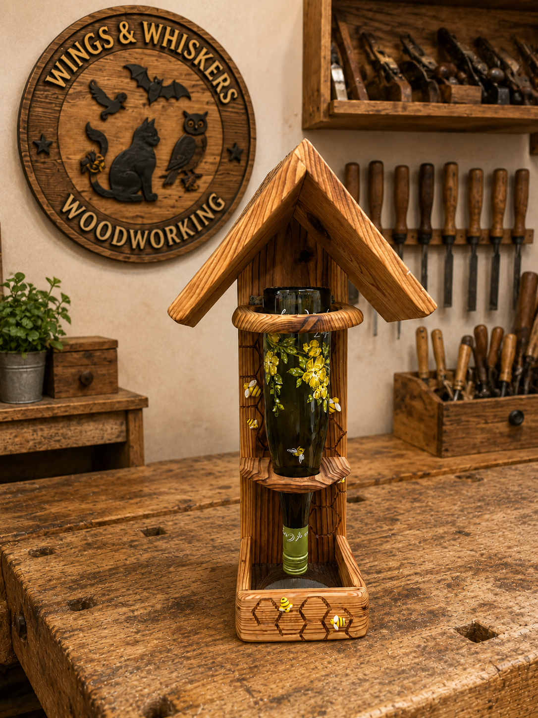 HoneyBee Wine Bottle Bird Feeder - Image 2