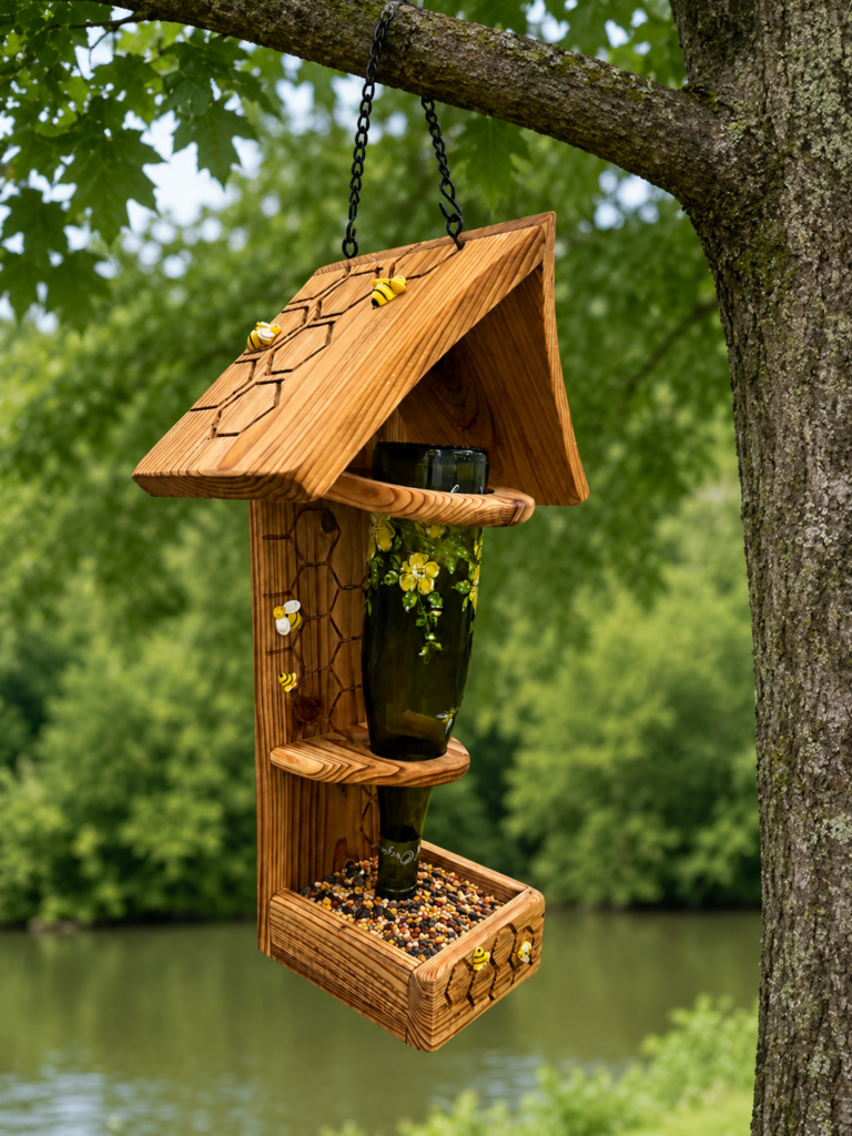 HoneyBee Wine Bottle Bird Feeder